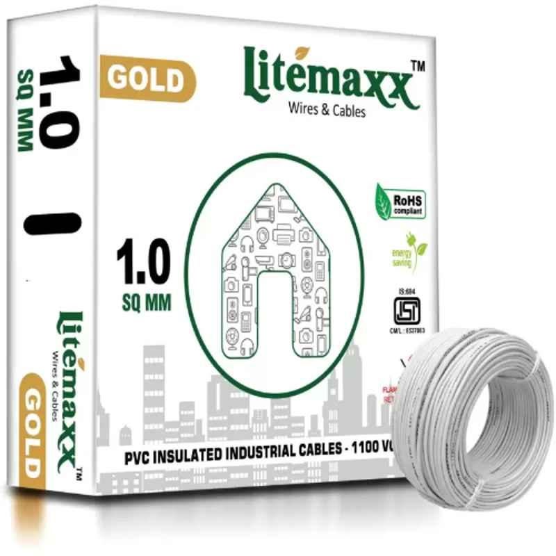 Litemaxx Gold 1 Sqmm PVC White Housing Wire, Length: 90m