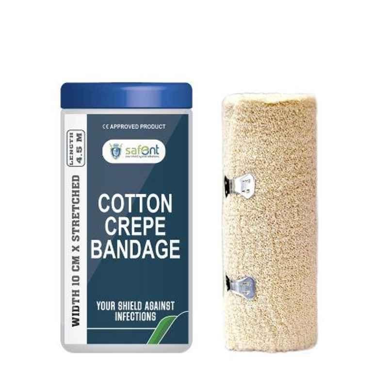 Safent 4 inch 10cmx4.5m Cotton Crepe Bandages, SAFE0047 (Pack of 8)