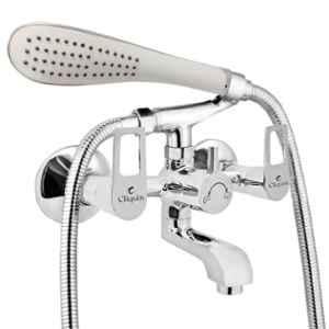 Cliquin Espirion Fusion Brass Chrome Wall Mounted Wall Mixer with Telephonic Crutch Hand Shower & 1m Stainless Steel Shower Tube