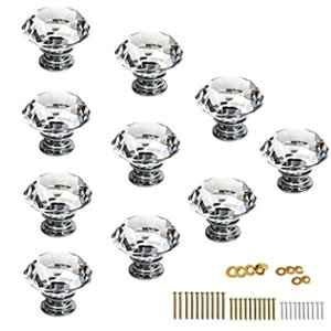 Implemental 1.2 inch Diamond Shape Clear Crystal Glass Door Knob with Brass Base (Pack of 10)