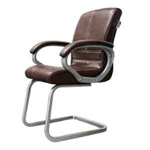 Woodberg Regent Premium PU Leather Brown Medium Back Visitors Chair with Fixed Armrest & Sled Base Frame, WB-MIDBACK-CH-2024