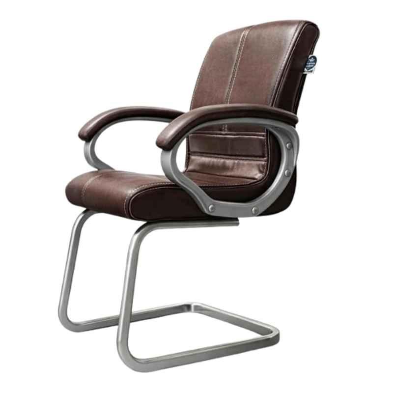 Woodberg Regent Premium PU Leather Brown Medium Back Visitors Chair with Fixed Armrest & Sled Base Frame, WB-MIDBACK-CH-2024