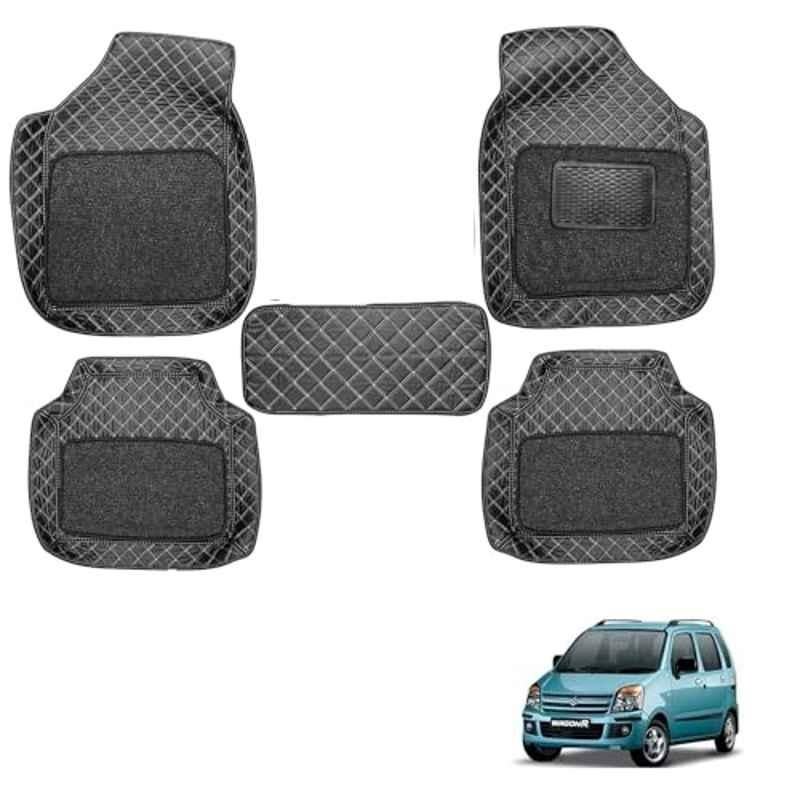 Kozdiko 5 Pcs Waterproof & Luxury 7D Black Leatherette Car Floor Mat Set for Maruti Suzuki Wagon R Old