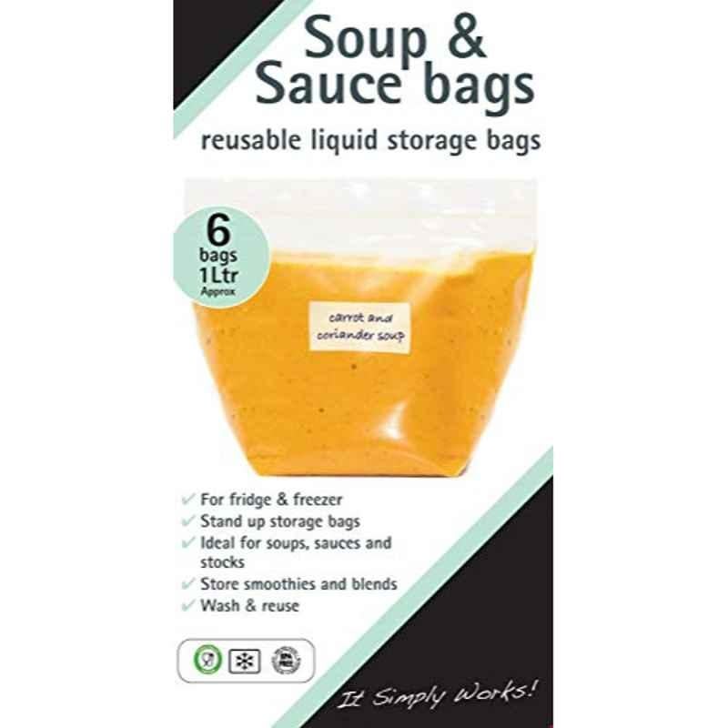 Toastabags 1L Plastic Transparent Reusable Soup & Sauce Liquid Storage Bags, SB-122_SML (Pack of 6)