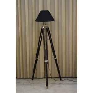 Tucasa Mango Wood Black Tripod Floor Lamp with Polycotton Black Shade, P-107