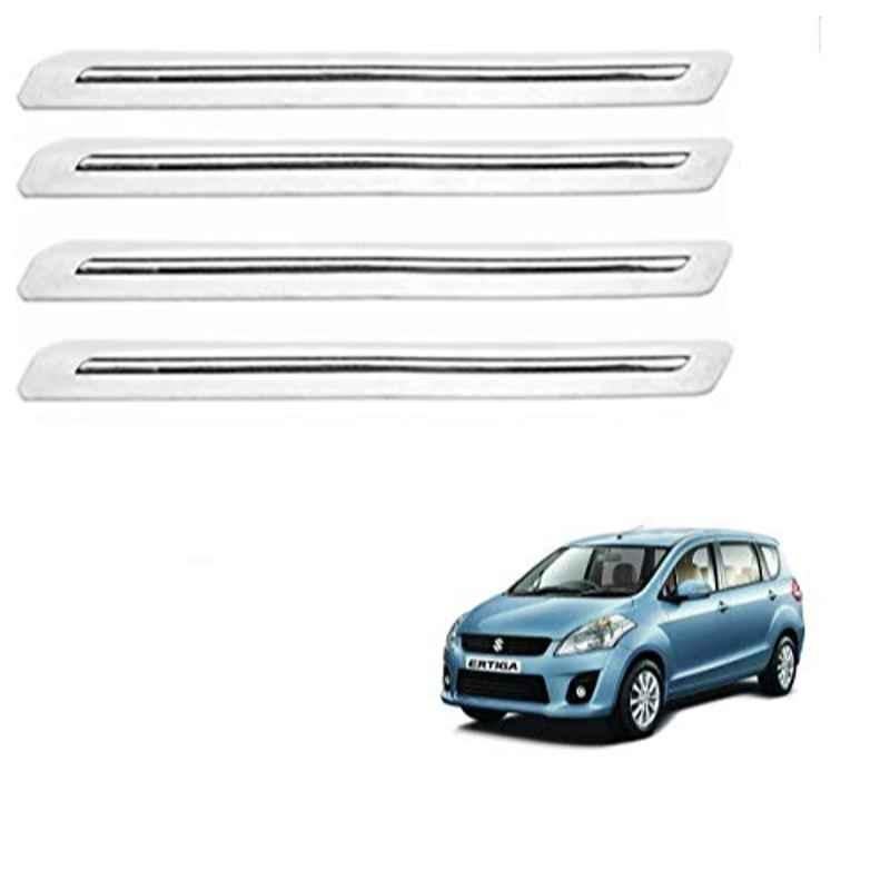 Kozdiko 4 Pcs PVC White Car Bumper Protector Set with Chrome Strip for Maruti Suzuki Old Ertiga 2012-2018