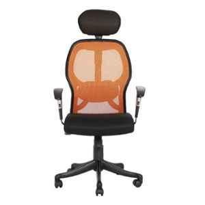 VJ Interior Gromalla Polypropylene & Upholstery Net Fabric Orange & Black HB Executive Mesh Chair, VJ-559