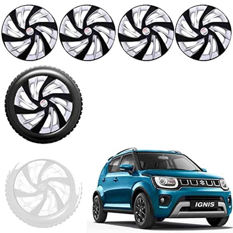 Auto Pearl 4 Pcs 15 inch Black & Silver ABS Press Type Hubcap Wheel Cover Set with Retention Ring for Maruti Suzuki Ignis 2020