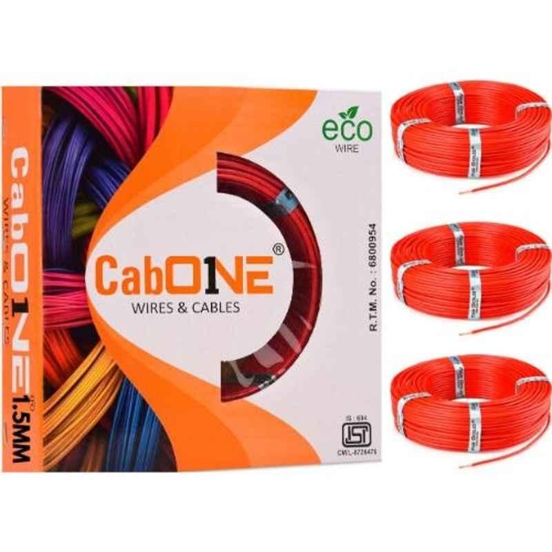 CabONE 1.5 Sqmm Red FR PVC Insulated Copper Cable, Length: 90 m (Pack of 3)