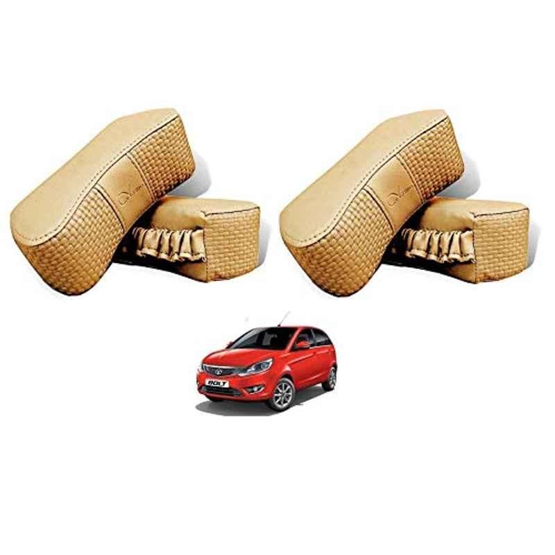 Kozdiko 4 Pcs CV Designer Beige Leatherite Neck Rest Car Cushion Pillow Set for Tata Bolt