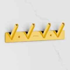 Plantex Wall Hooks for Hanging Cloth/Stainless Steel Towel Hangers/Bathroom Robe Hooks/Door Hangers/Square Wall Hook/Hook Rail for Hanging Keys 4 Hooks, PVD Gold