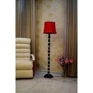 Tucasa Mango Wood Black & Silver Floor Lamp with Red Cylindrical Polycotton Shade, WF-43