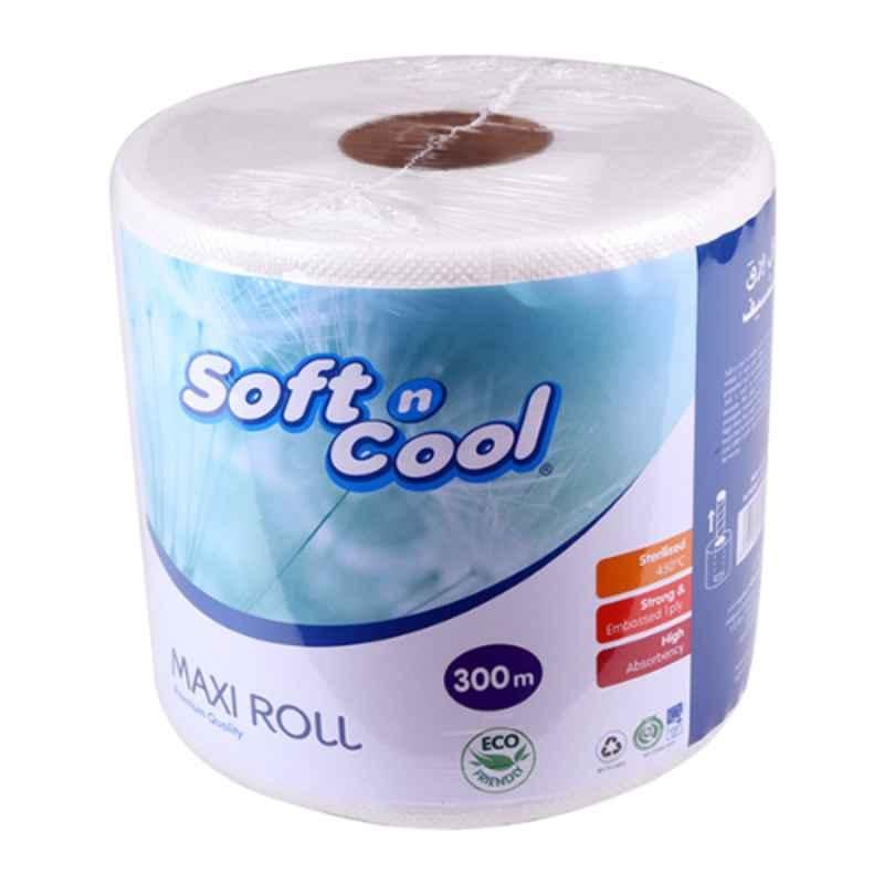 Soft N Cool 300m Paper Embossed Perforated Paper Maxi Roll, SNCMRIW