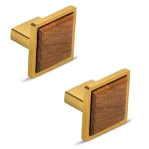 Plantex Wood & Zinc Gold & Brown Square Pull Drawer Knobs for Cabinet, APS-1401 (Pack of 2)