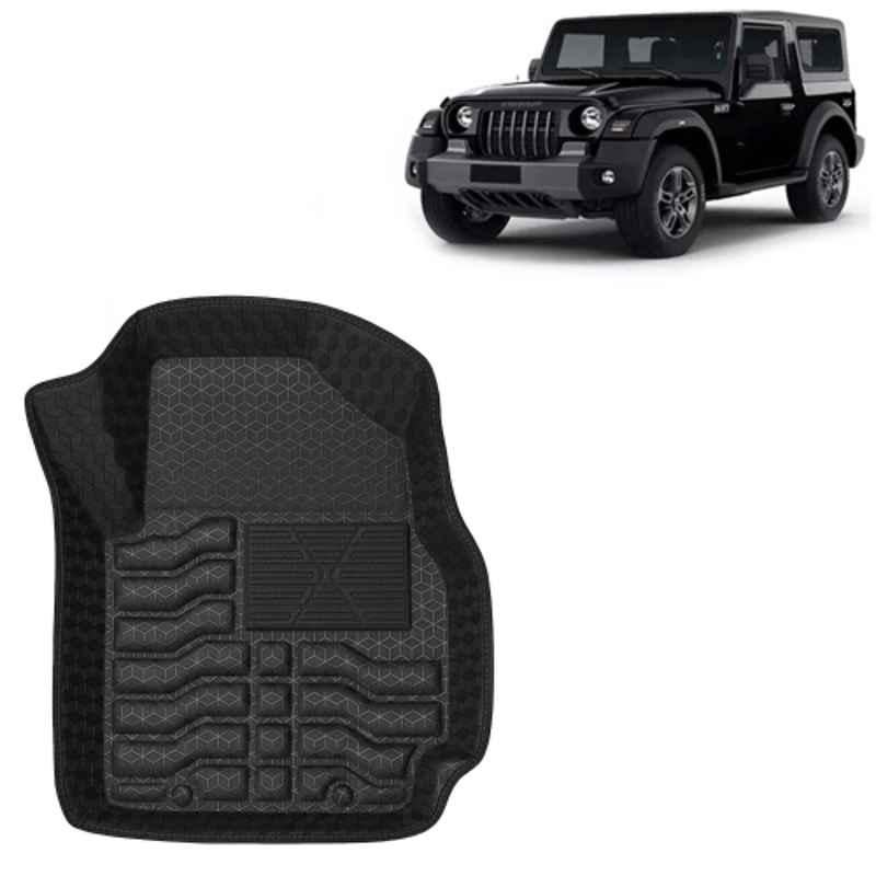 Kingsway 3 Pcs Premium 4.5D 100% Waterproof Tray Shape PVC Black Car Floor Mat Set for Mahindra Thar Automatic 2020 to 2025 All Model