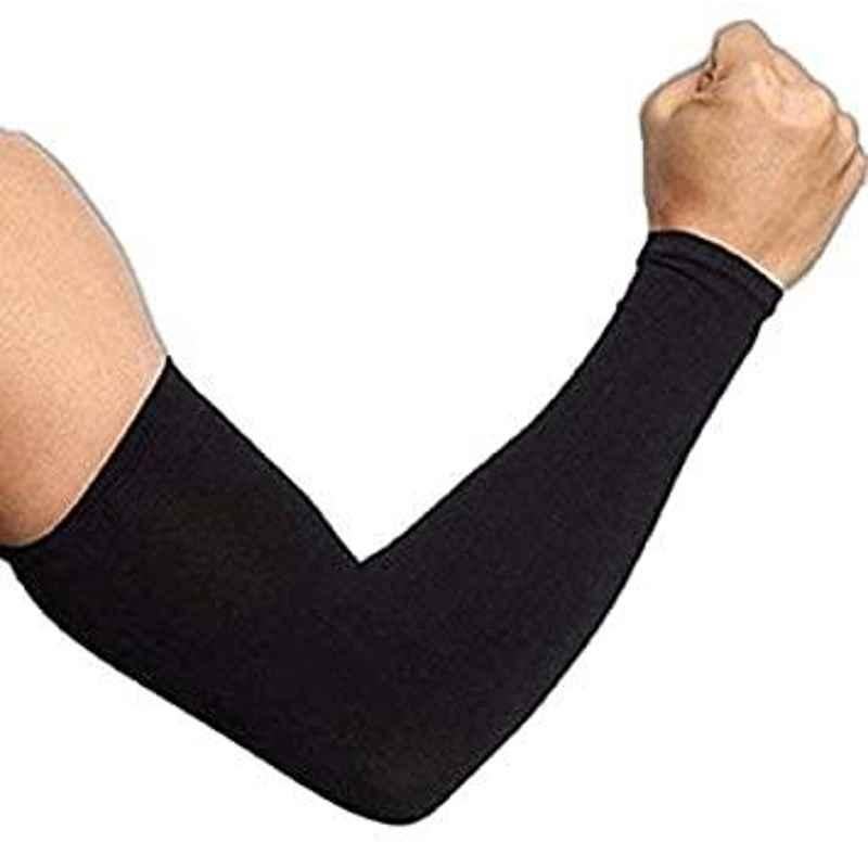 AOW Unisex Stretchable Fingerless Arm Protection Sleeves for Driving, Biking, Cycling (Black, Free Size) A-12
