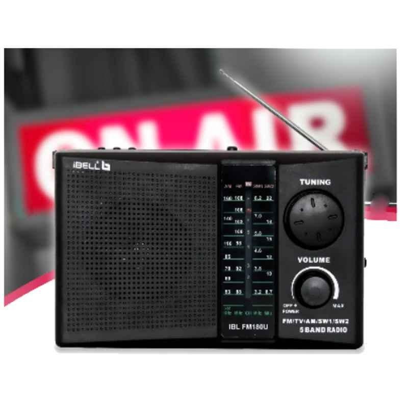 iBELL 220V Black Portable FM Radio with USB/SD/MP3 Player with 4 Band Dynamic Speaker, IBLFM180U