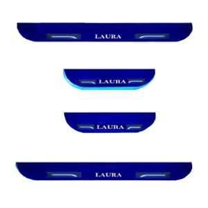 Car Accessories Hub 4 Pcs Acrylic Black Sill Scuff Plate Set with Blue LED for Skoda Laura All Model