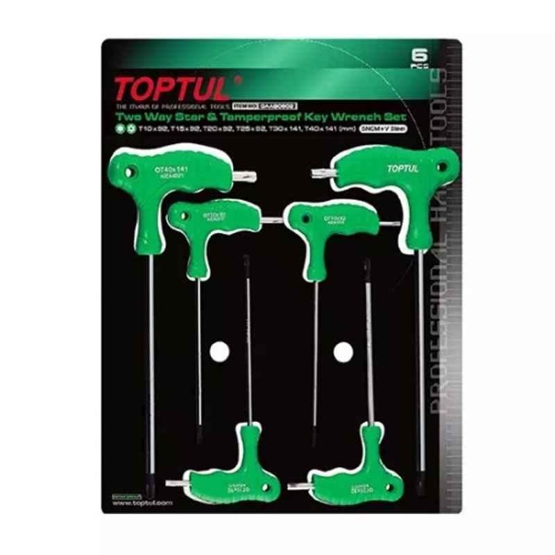 Toptul 6 Pcs AIEA SNCM+V Steel L Type 2 Way Star & Tamperproof Key Wrench Set, GAAS0602 (Pack of 10)