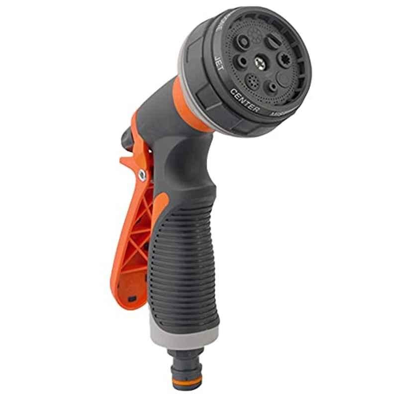 Orange & Gray ABS Garden Hose Nozzle with 8 Adjustable Watering Patterns