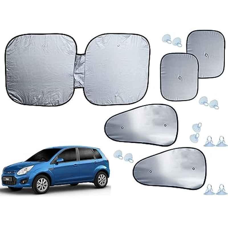 Auto Pearl 5 Pcs Polyester Black & Silver Window & Front Sun Shade Set for Ford Figo T1 2010-2012