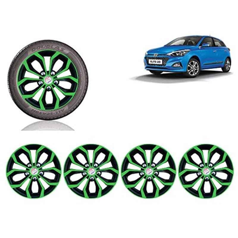 Auto Pearl 4 Pcs 14 inch Green & Black ABS Press Type Hubcap Wheel Cover Set with Retention Ring for Hyundai i20Elite2018