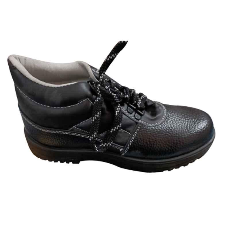 Safety Hub SH-022 Synthetic Leather Steel Toe Black High Ankle Work Safety Shoes, Size: 8