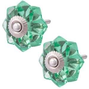 Atom 1.25 Inch Green Crystal Glass Melon Marigold Flower Cabinet Door knob (Pack of 2)