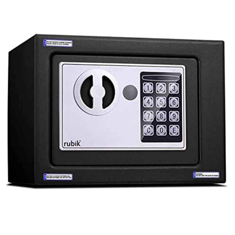 Rubik 23x17x17cm Alloy Steel Black Digital Security Safe Box with Electronic Keypad Lock & Physical Key