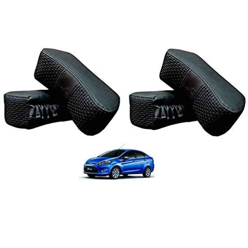 Kozdiko 4 Pcs CV Designer Black Leatherite Neck Rest Car Cushion Pillow Set for Ford Fiesta