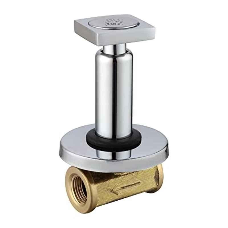 Spazio Plano 1/2 inch Brass Silver Chrome Finish Concealed Stop Cock with Brass Quarter Turn Fitting & Concealed Flange