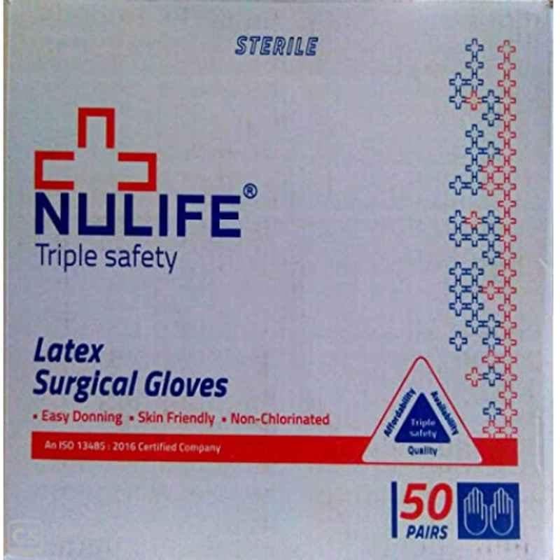Nulife Latex Non Sterile Powdered Surgical Gloves, Size: 7.5 (Pack of 50)