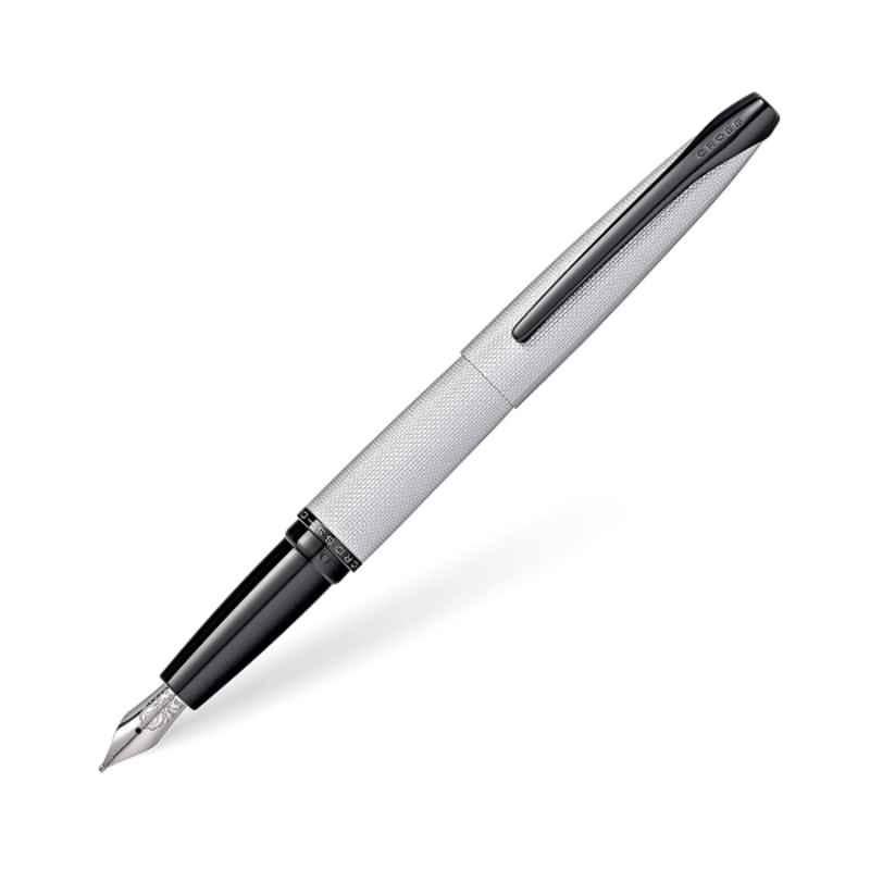 Cross ATX Black Ink Brushed Chrome Finish Fountain Pen with 2 Pcs Black Pen Cartridges Set, 886-43FS