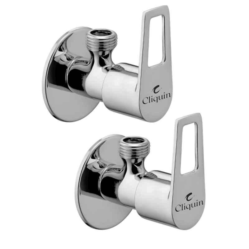 Cliquin Espirion Brass Silver Chrome Finish Angle Valve with Wall Flange for Bathroom & Kitchen (Pack of 2)