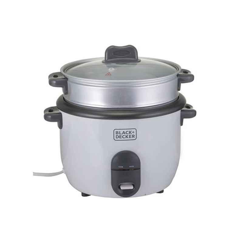 Black & Decker 700W 1.8L Stainless Steel White 2-in-1 Non-Stick Rice Cooker with Steamer, RC1860-B5