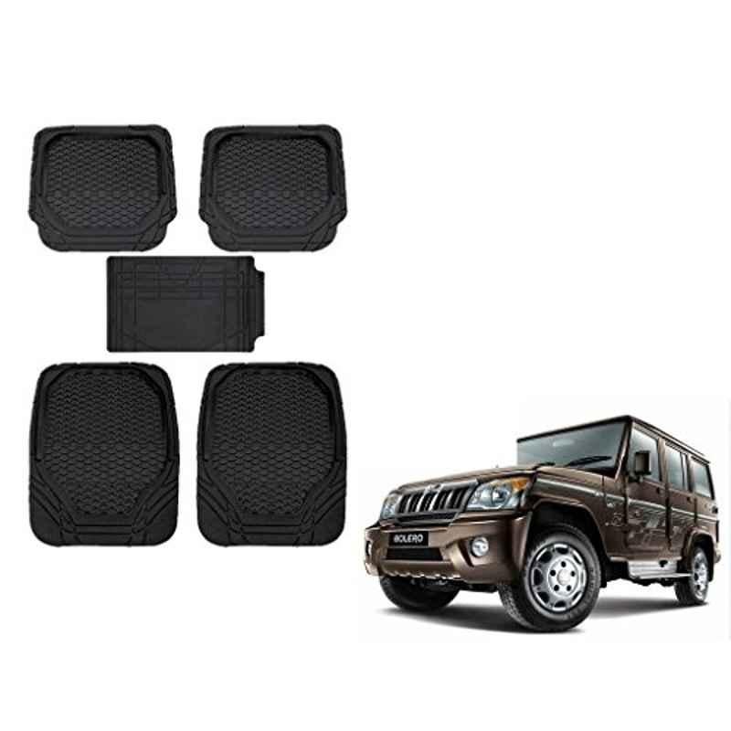 Kozdiko 8855TW 5 Pcs Rubber Black Rubber Car Mat Set for Mahindra Bolero