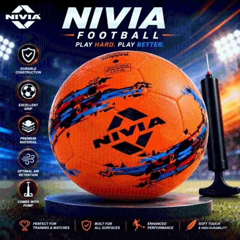 Nivia Storm Standard Orange Football with Pump (Pack of 2), Size: 5