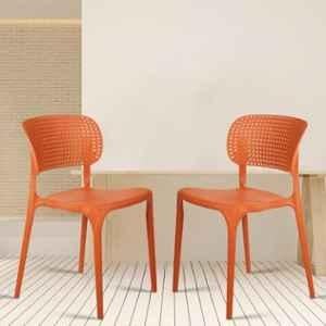 Rose Evaa Fiber Orange Mid Style Restaurant Chair with Backrest (Pack of 2)