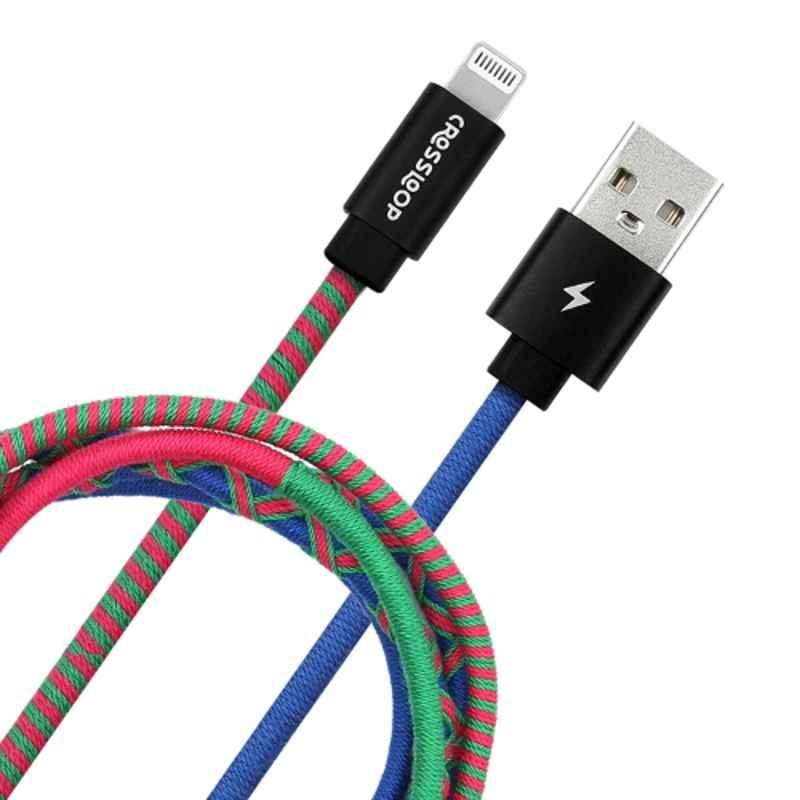 Crossloop 2.4A 1m Blue, Green & Pink Lightning Cable, CSLI04