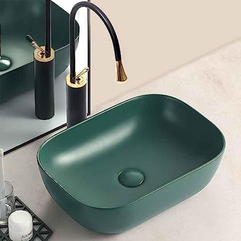 Plantex18x13x5 inch Ceramic Olive Green Wash Basin for Bathroom