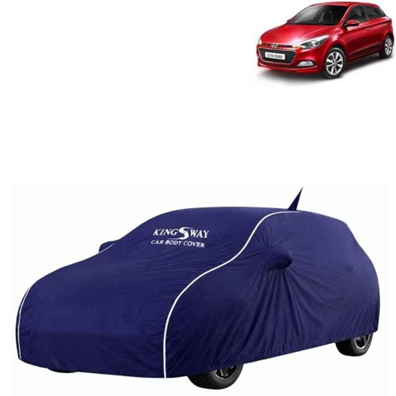 Kingsway Super Waterproof All Weather Protection Polypropylene Blue Car Cover for Hyundai Elite I20 2014 to 2017 with Silver Piping, Mirror & Antenna Pockets