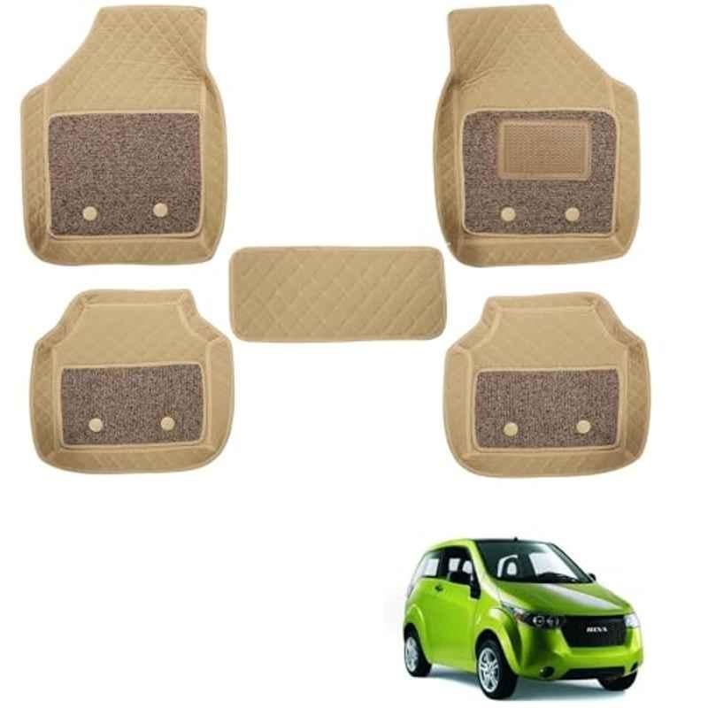 Kozdiko 5 Pcs Waterproof & Luxury 7D Beige Leatherette Car Floor Mats Set for Mahindra Reva
