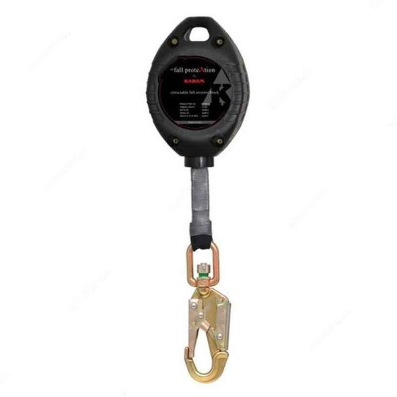 Karam 3.5m Polymer Black Retractable Fall Arrester with Webbing, PCWB3.5