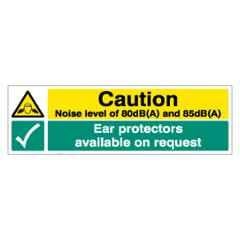 SUNSIGNS 450x150mm Vinyl & Acrylic Sandwich Caution Noise Level 80dB(A) and 85dB(A) Ear Protectors Available on Request Signage, SN0151VNLM1HPIDAL