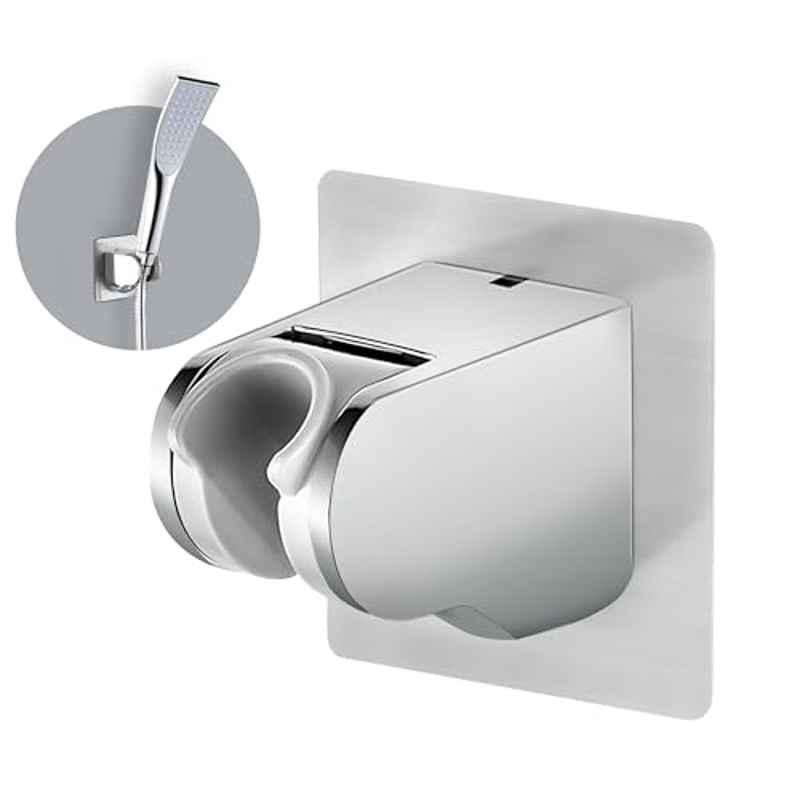 Plantex Abs Hand Shower Holder for Bathroom/Strong Self Adhesive Adjustable Handheld Shower/Wand Holder No Drilling Wall Mount Bracket (Chrome)