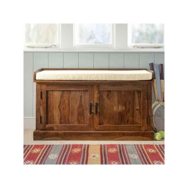 Angel Furniture Solid Sheesham Wood Glossy Finish Brown Rectangular Storage Shoe Rack, AF-158H