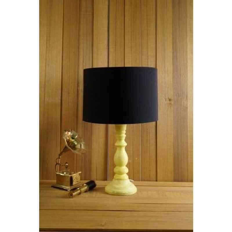 Tucasa Mango Wood Vintage Yellow Table Lamp with 11.5 inch Polycotton Black Drum Shade, WL-282