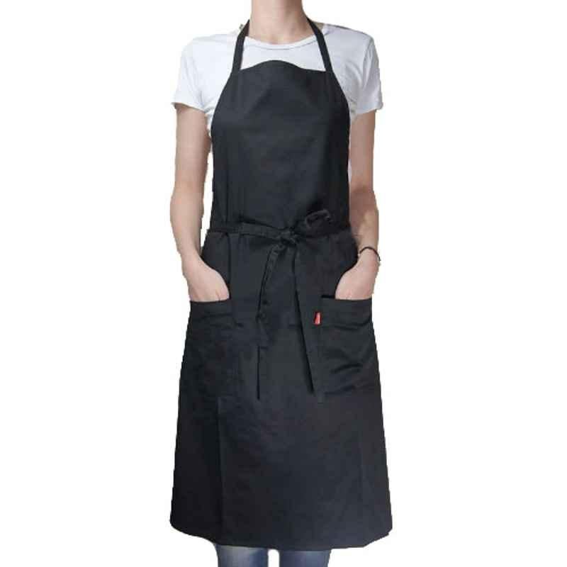 Superb Uniforms Polycotton Black Cooking Apron for Women, SUW/B/CA05, Size: 3XL
