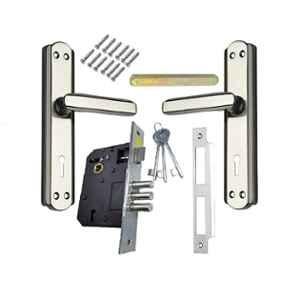 Ojass 7 inch Steel Black & Silver Mortise Lock Set, BML3BL+S05MBS