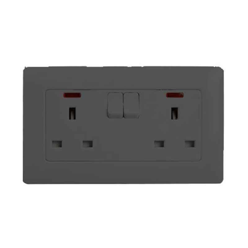 RR 13A Black 2-Gang DP Outlet Switched Socket with Neon, VN6665-BK